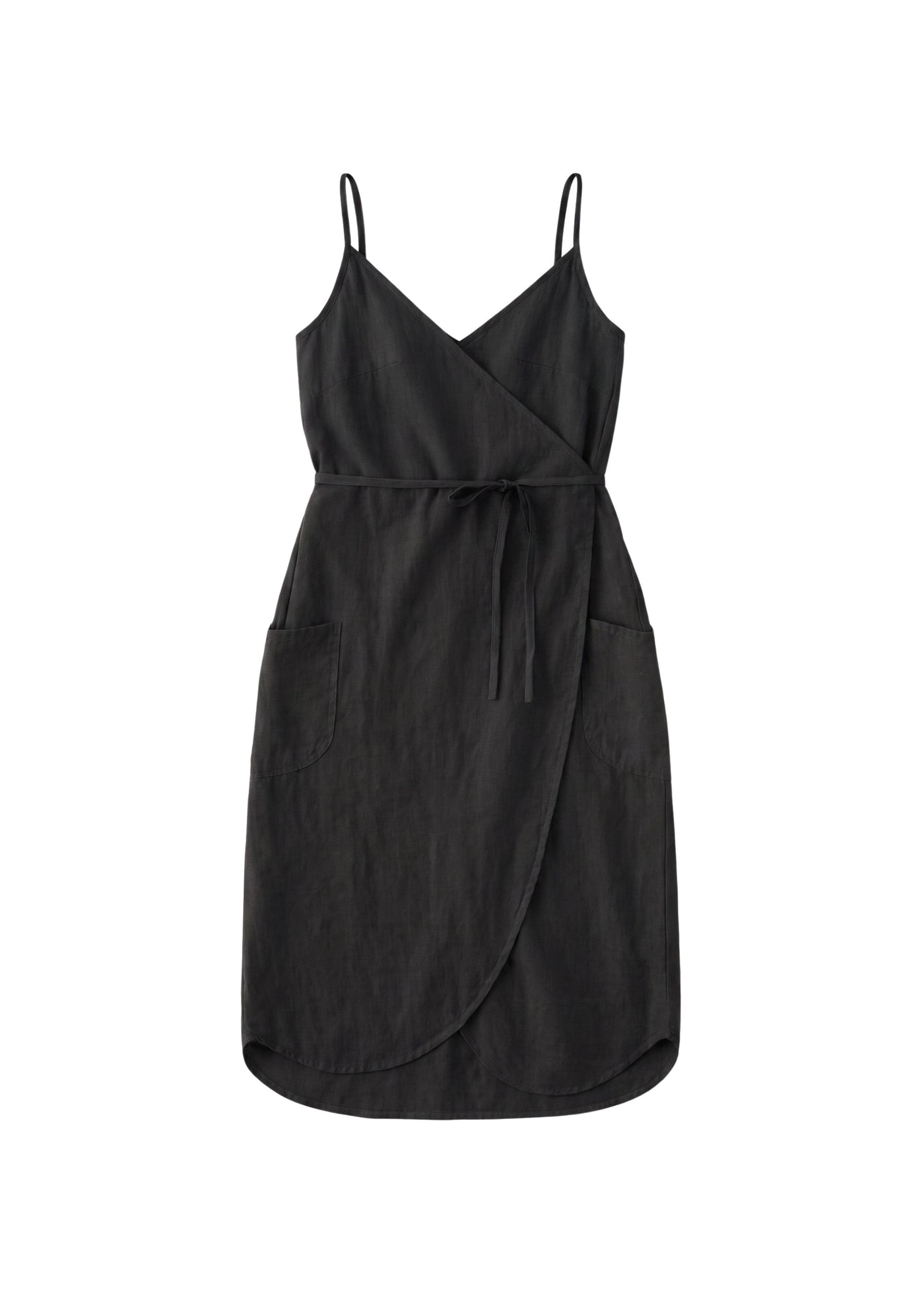Spaghetti-Strap Linen Wrap Dress