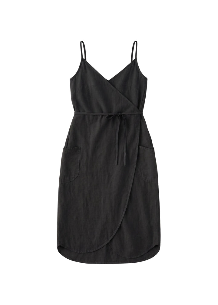 Spaghetti-Strap Linen Wrap Dress