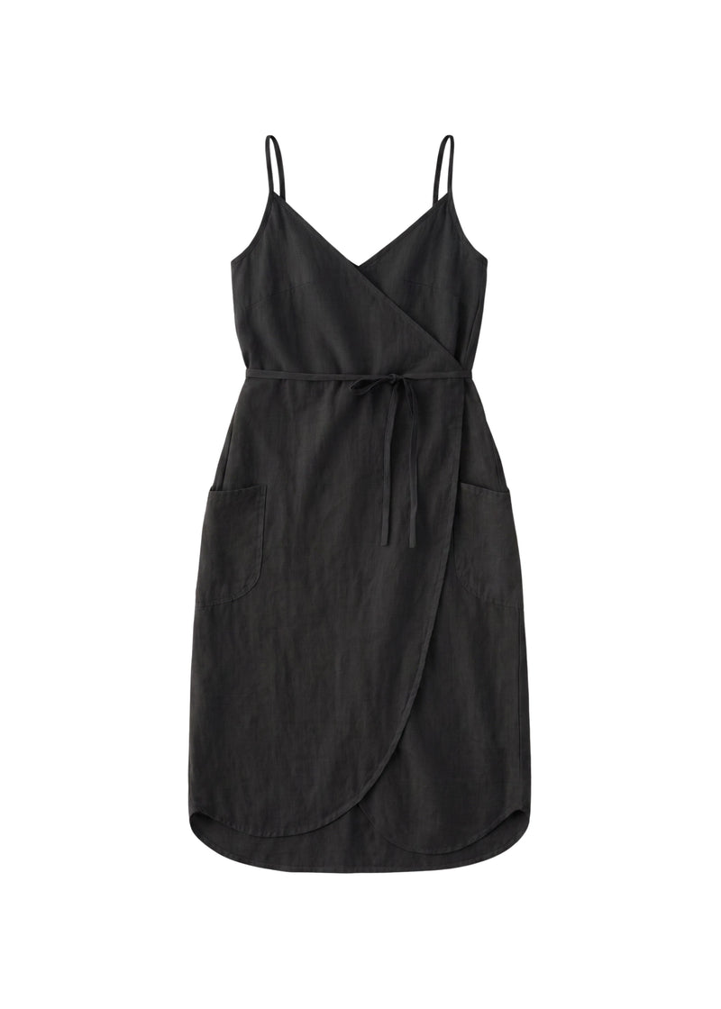 Spaghetti-Strap Linen Wrap Dress