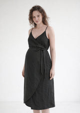 Spaghetti-Strap Linen Wrap Dress