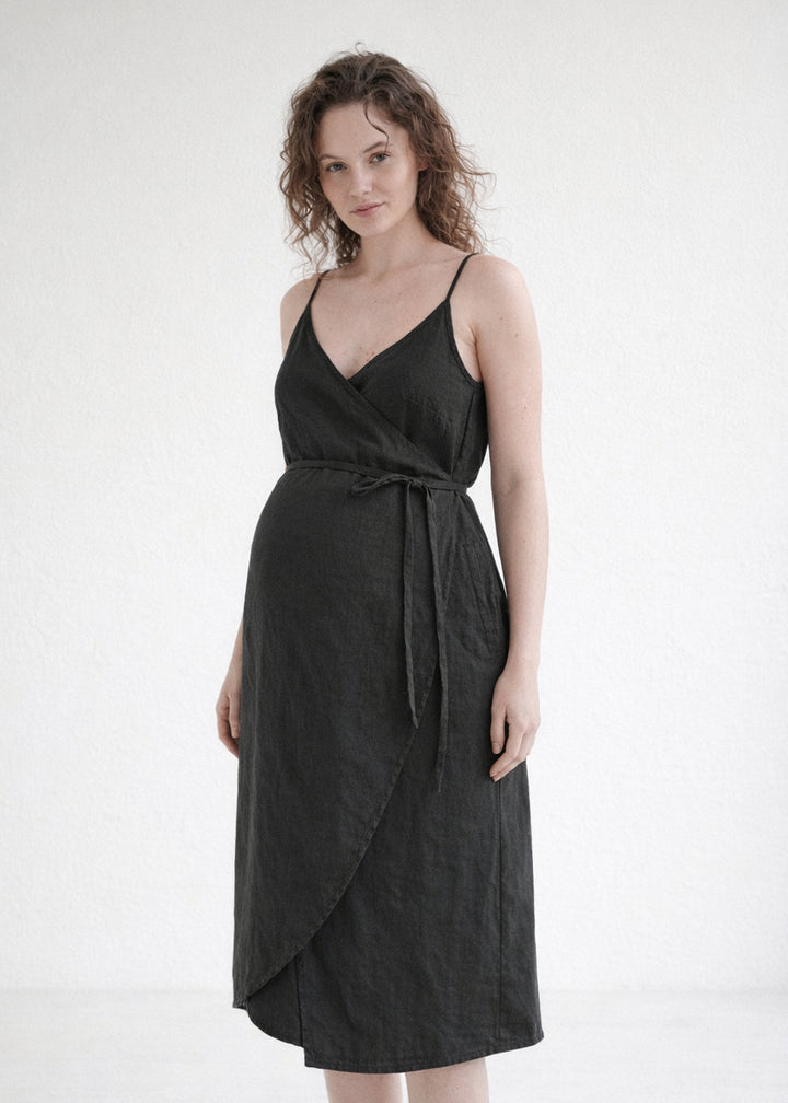 Spaghetti-Strap Linen Wrap Dress