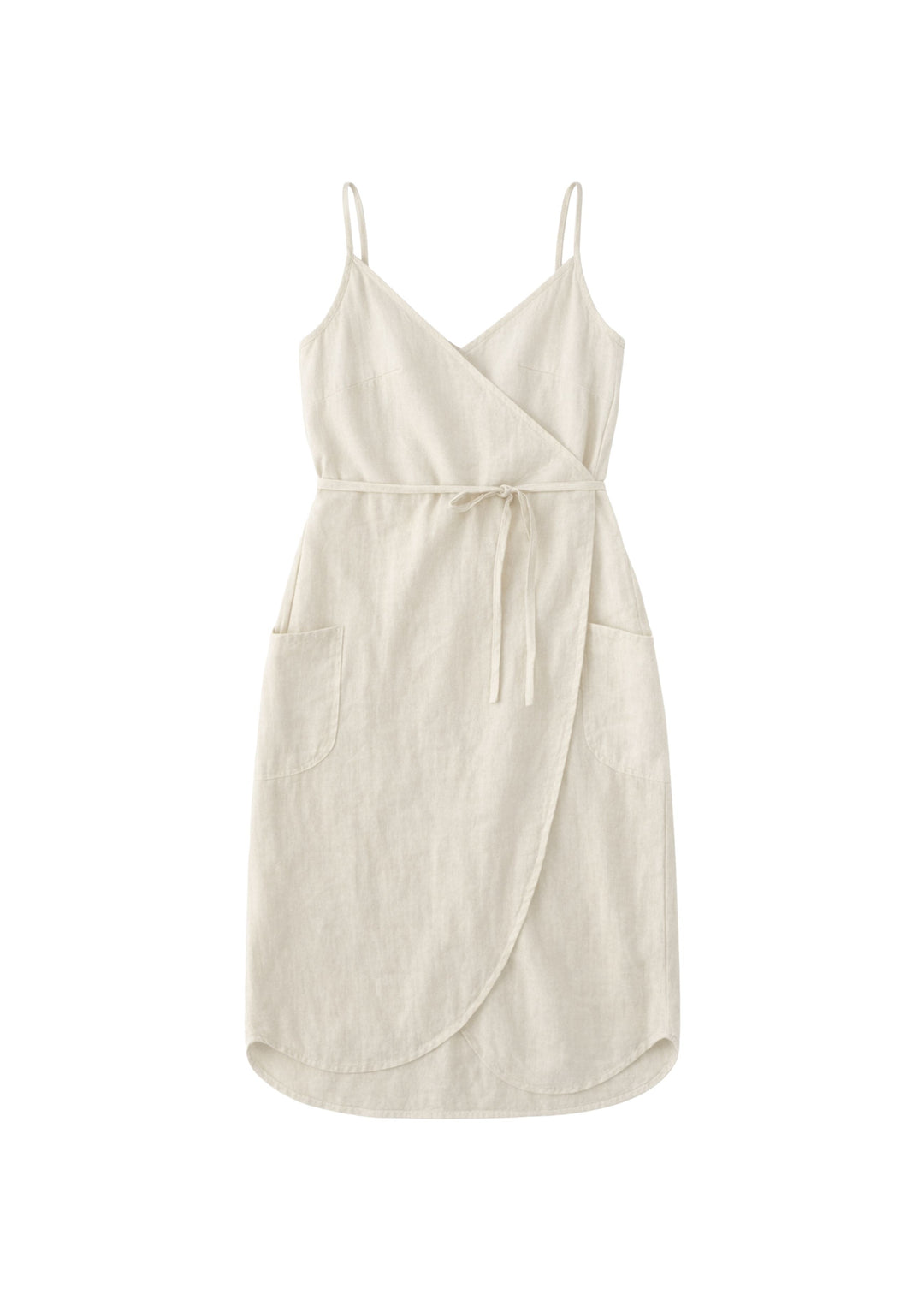 Spaghetti-Strap Linen Wrap Dress