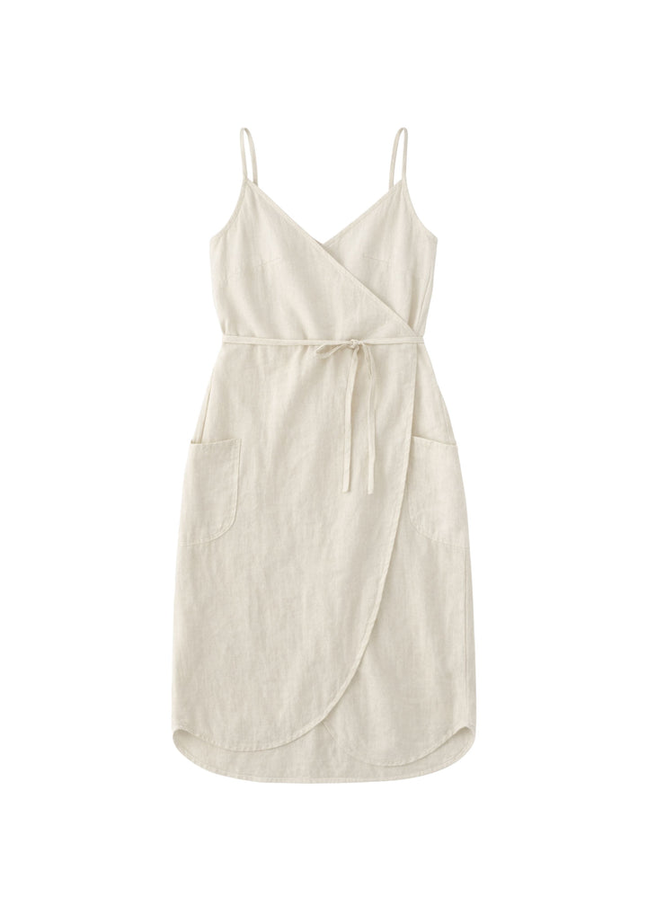 Spaghetti-Strap Linen Wrap Dress