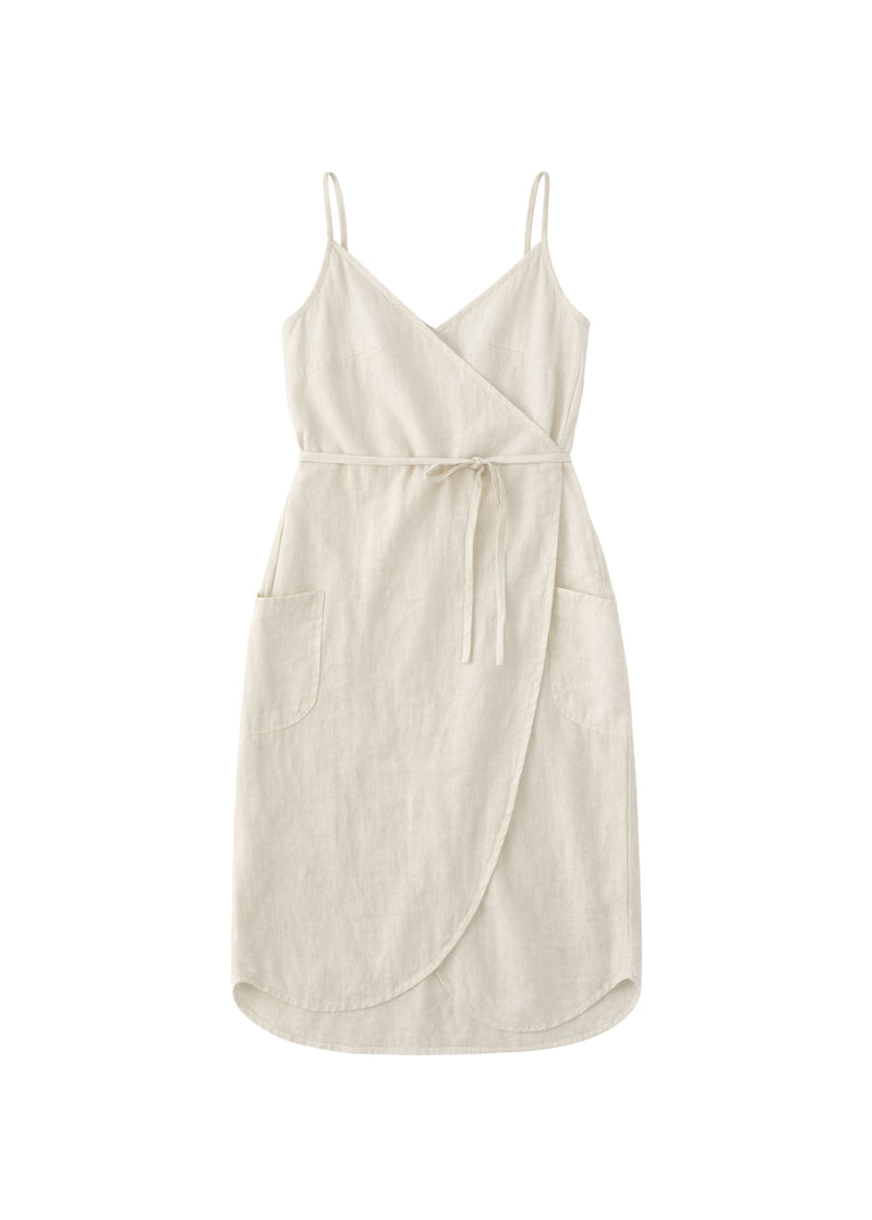 Spaghetti-Strap Linen Wrap Dress