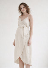 Spaghetti-Strap Linen Wrap Dress