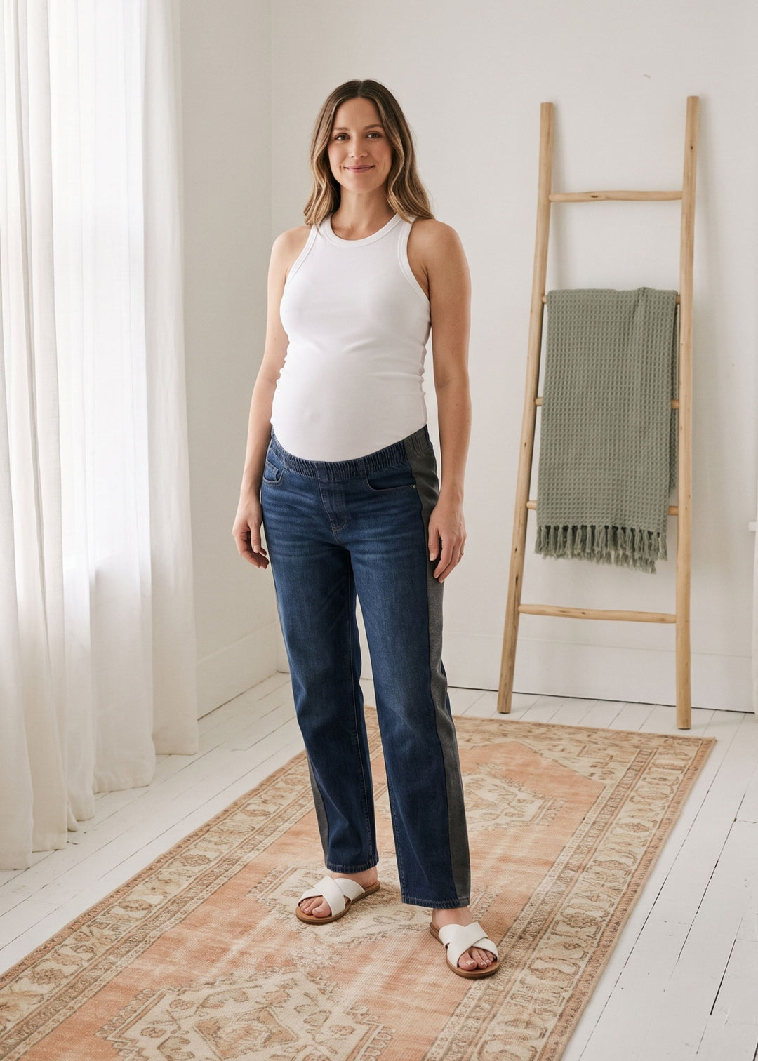 Straight Leg Knit Panel Jeans