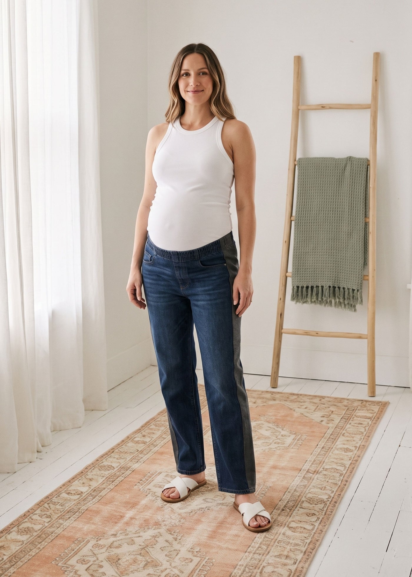 Straight Leg Knit Panel Jeans