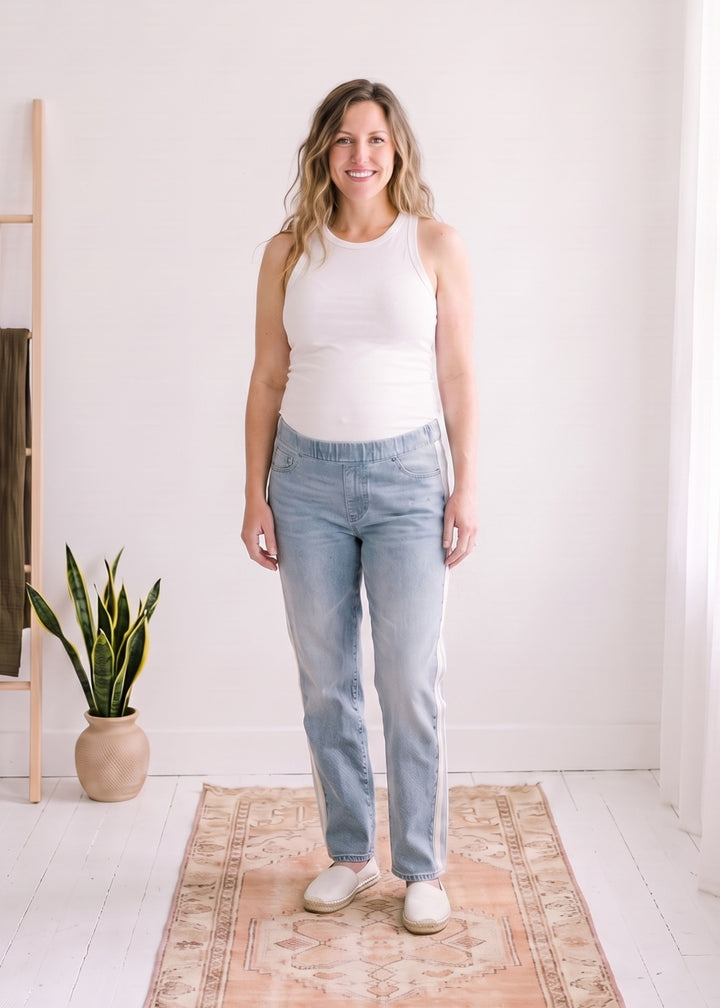Straight Leg Knit Panel Jeans