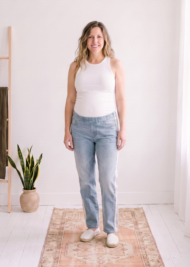 Straight Leg Knit Panel Jeans