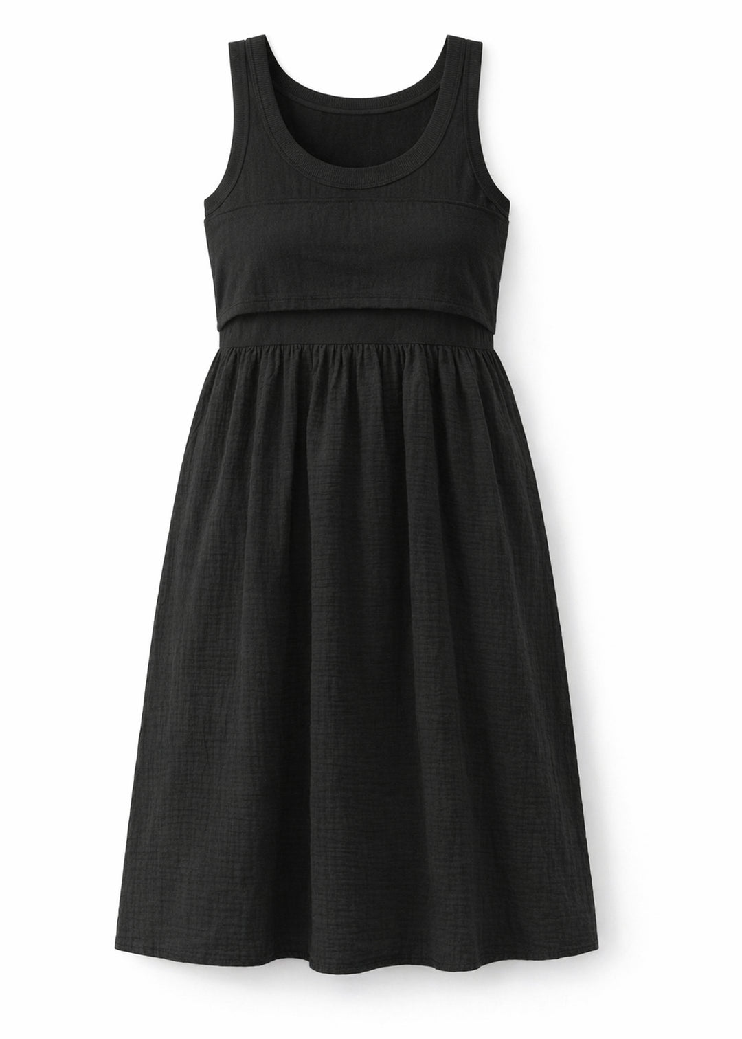 Lift-up cotton nursing dress in Black — flat lay