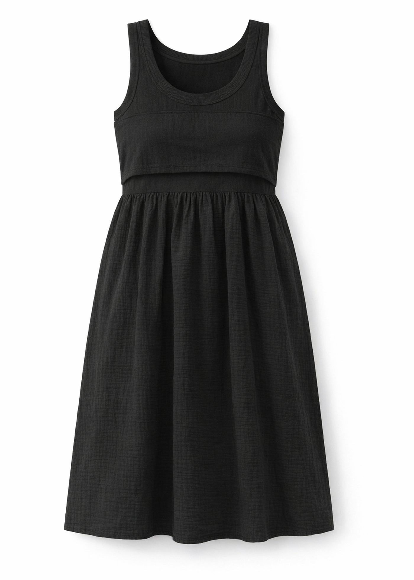 Lift-up cotton nursing dress in Black — flat lay
