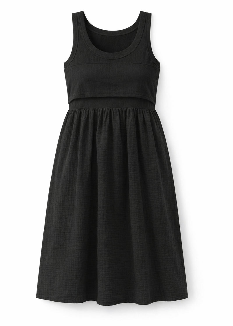 Lift-up cotton nursing dress in Black — flat lay