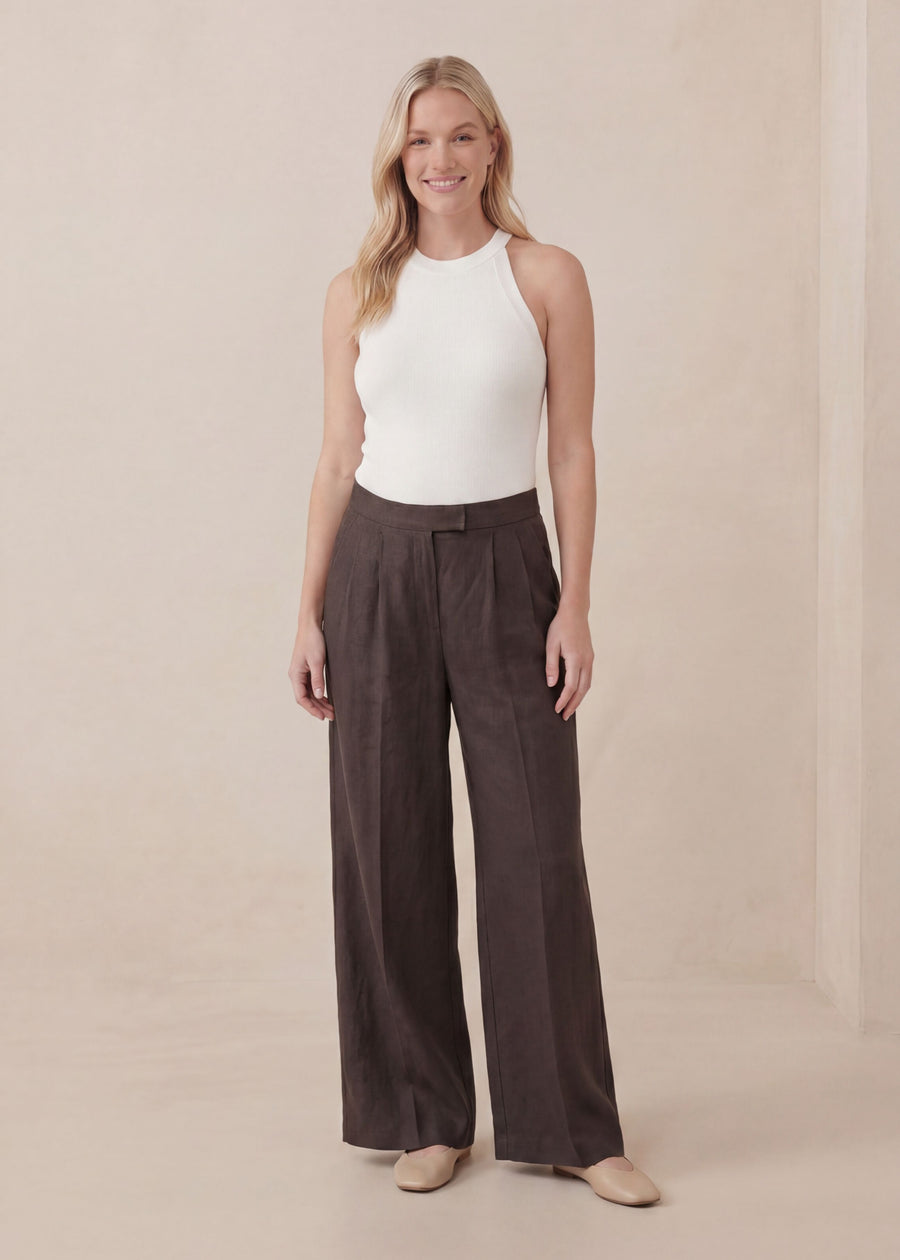 Margot Pleated Wide Leg Pant in Sandwashed Linen — alternate view