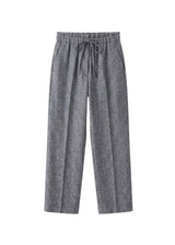 Gray tapered drawstring sweatpants with an adjustable waistband and functional pockets.