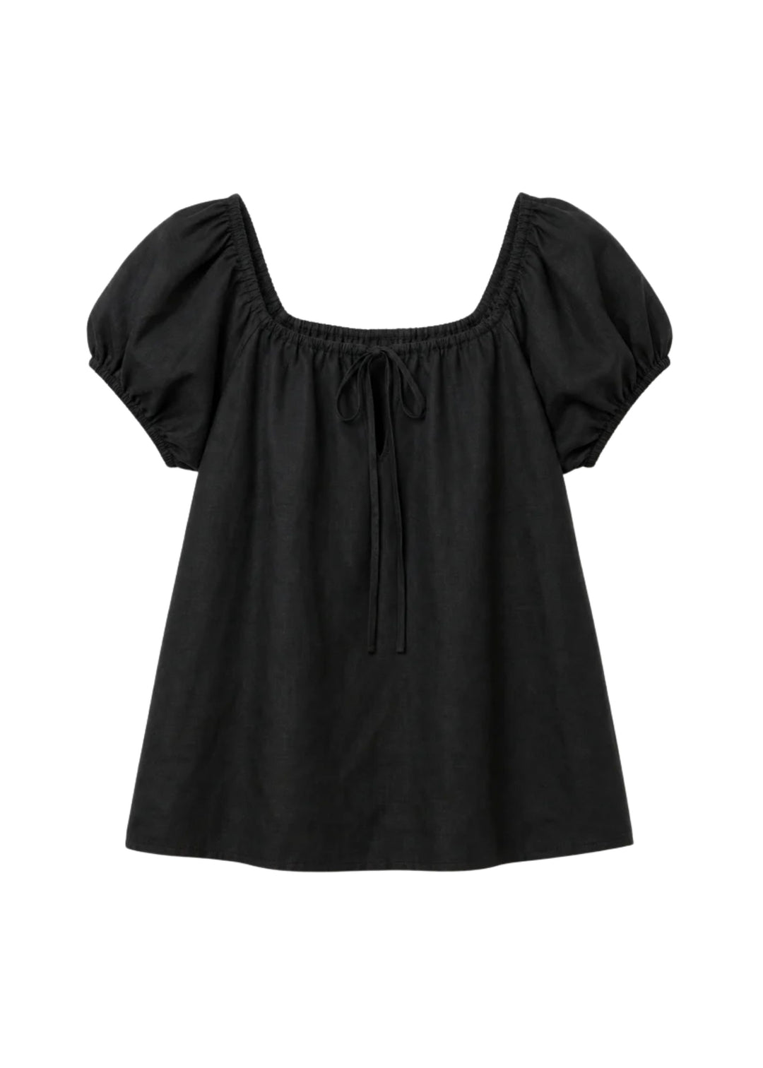 Tie-Front Puff Sleeve Blouse in Cotton