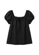 Tie-Front Puff Sleeve Blouse in Cotton