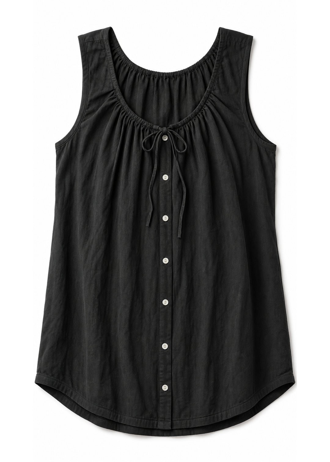 Tie-Front Sleeveless Top in Cotton in Black — flat lay