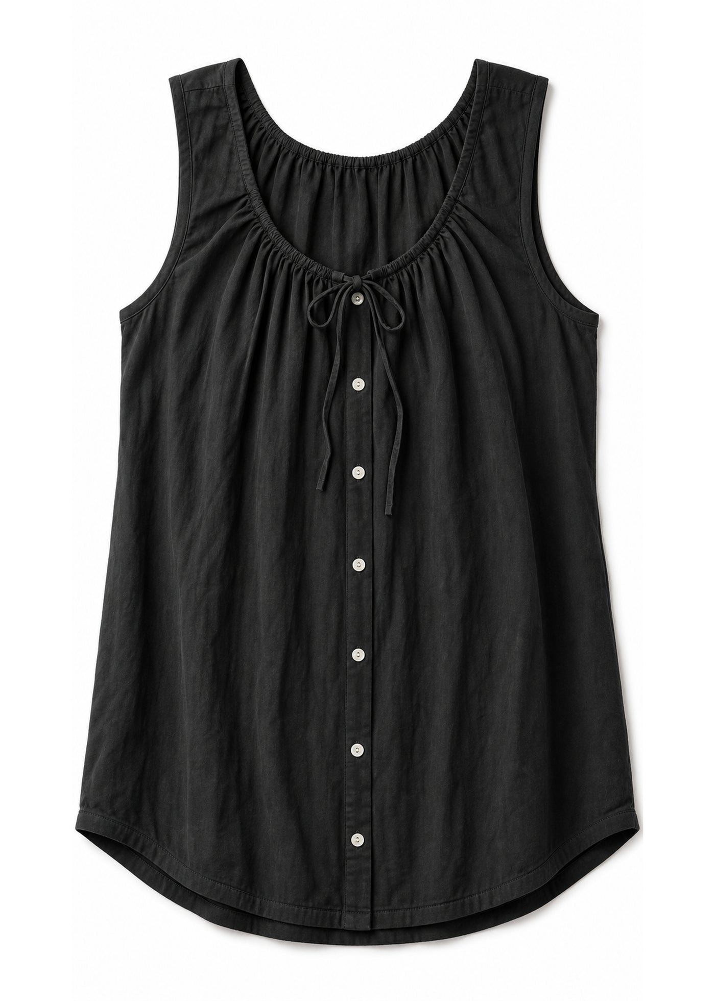 Tie-Front Sleeveless Top in Cotton in Black — flat lay