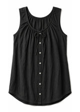 Tie-Front Sleeveless Top in Cotton in Black — flat lay