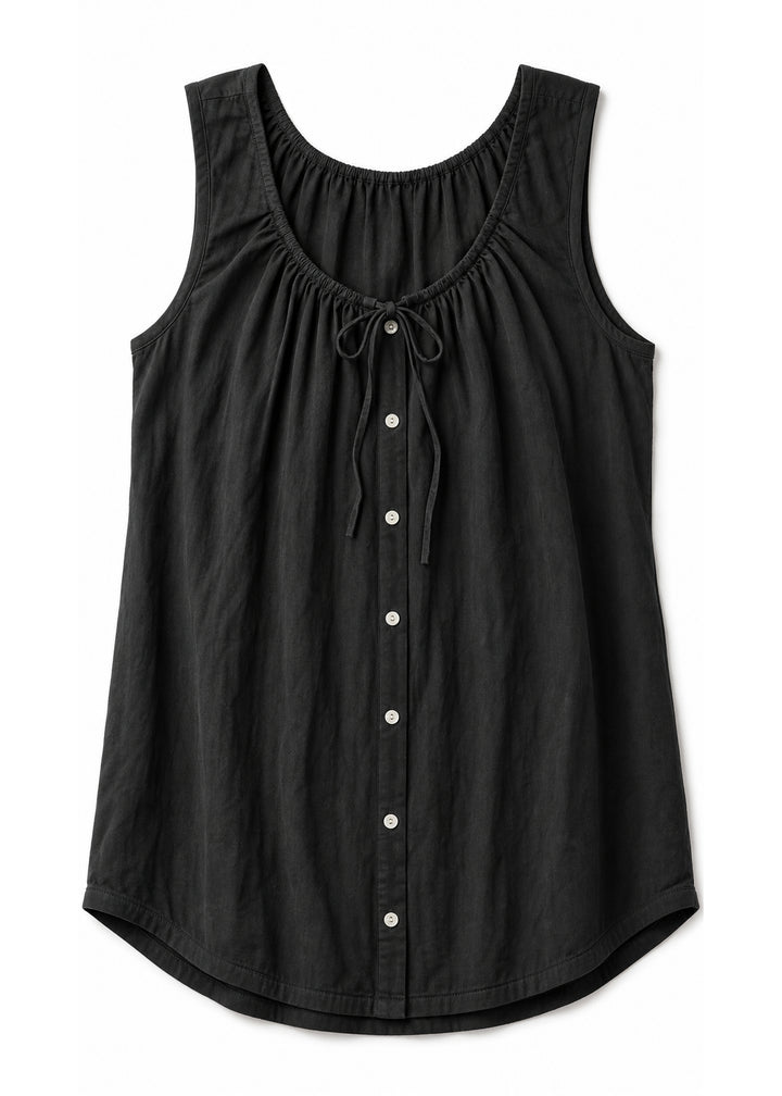 Tie-Front Sleeveless Top in Cotton in Black — flat lay