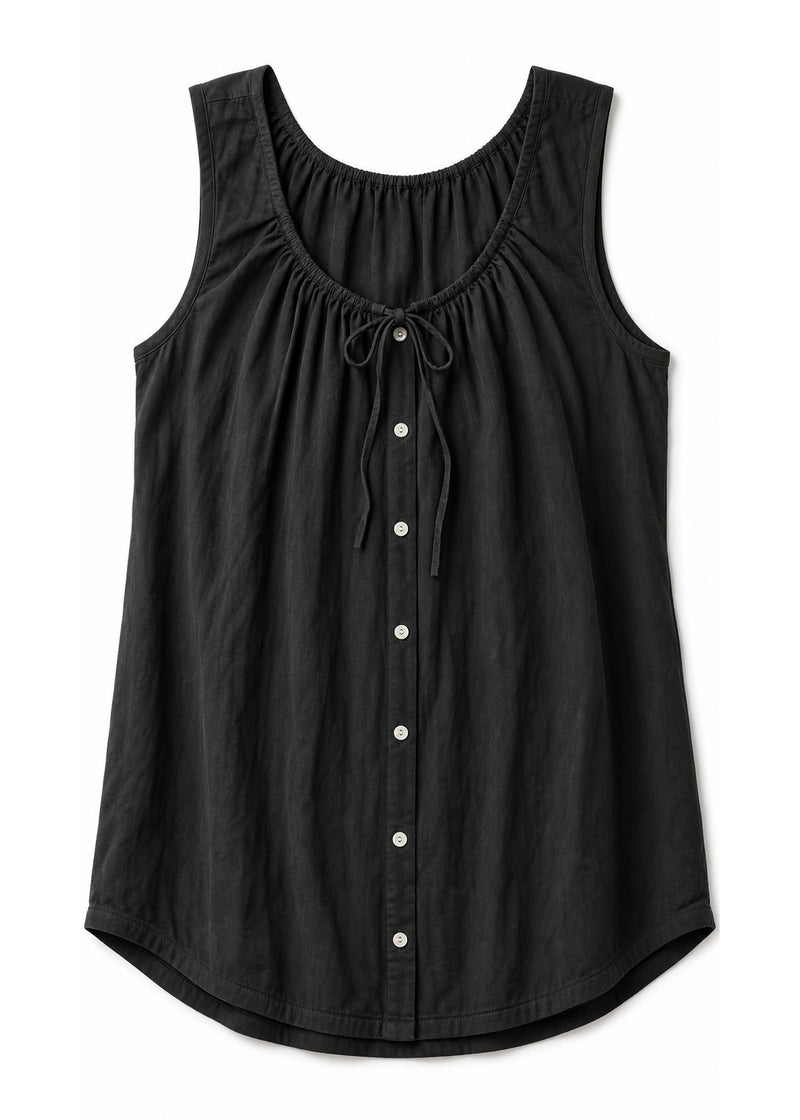 Tie-Front Sleeveless Top in Cotton in Black — flat lay