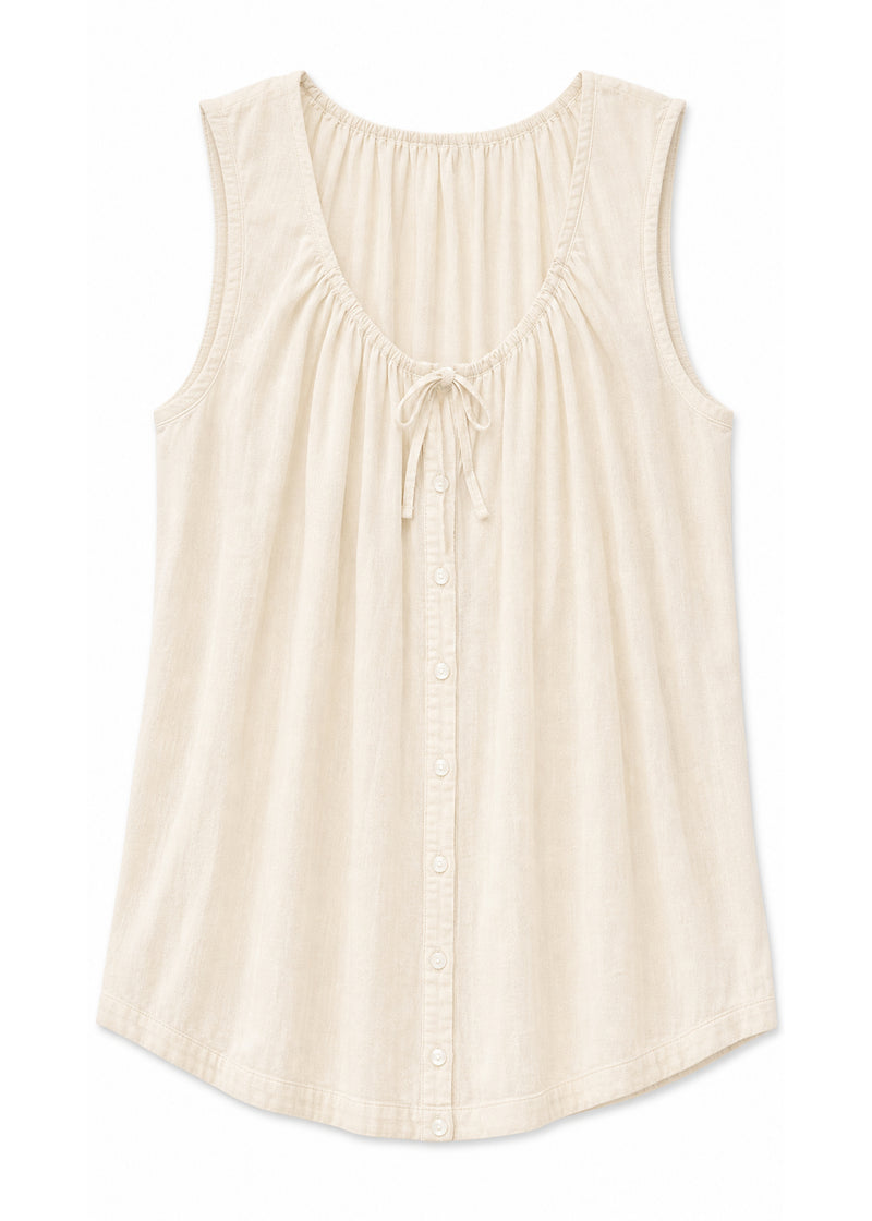 Tie-Front Sleeveless Top in Cotton in Natural — flat lay