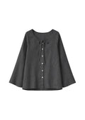 Tie-Neck Gingham Bell-Sleeve Linen Blouse