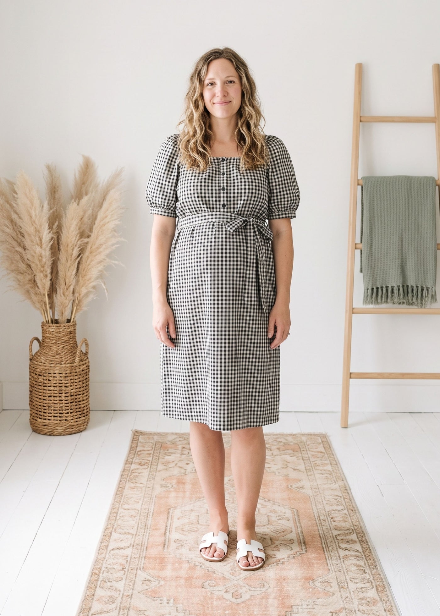 Tie Waist Gingham Dress
