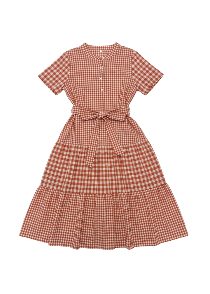 Tiered Gingham Cotton Dress