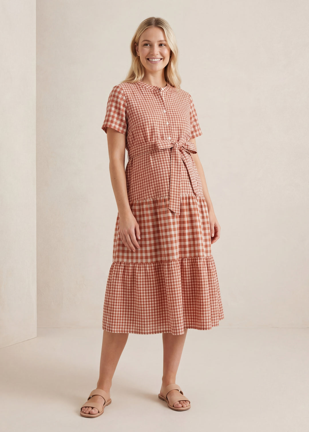 Tiered Gingham Cotton Dress