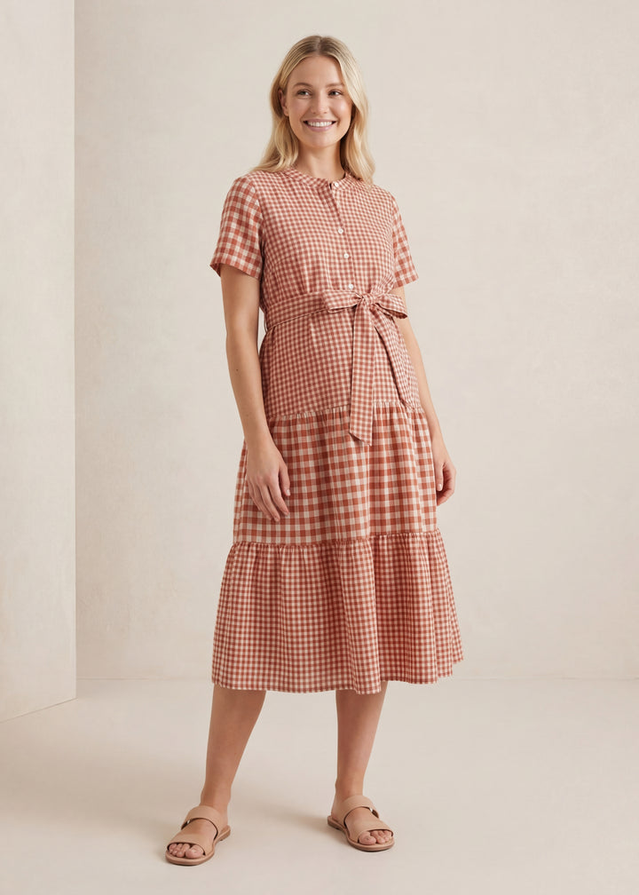 Tiered Gingham Cotton Dress