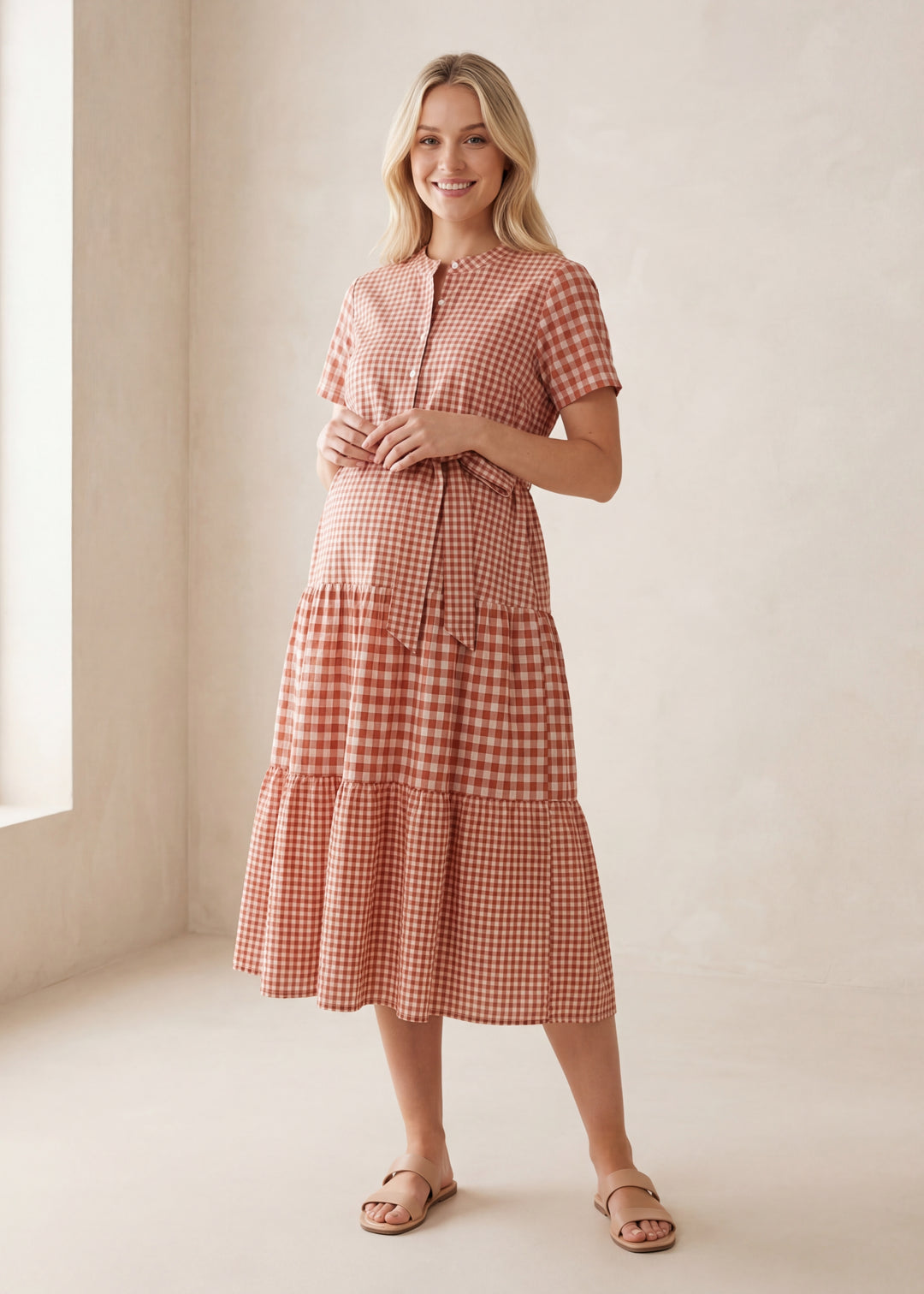 Tiered Gingham Cotton Dress