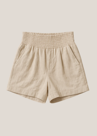 [JILLSTUART]★Tuck Detail Cotton Blend Banding Shorts Adaptable Smocked Cotton/Linen Shorts – EMME