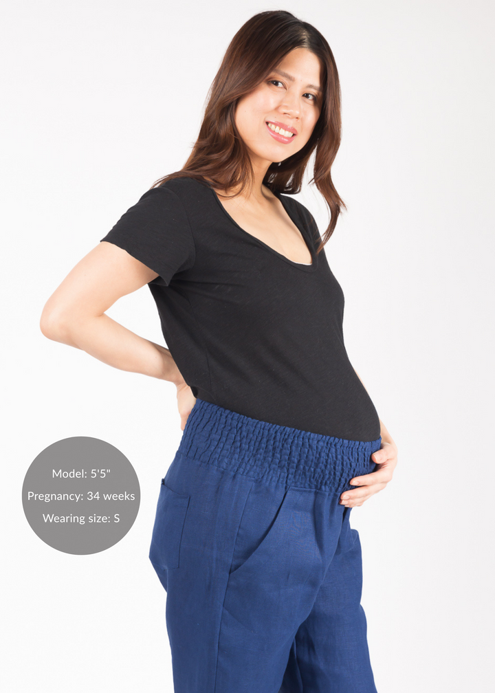 Everyday Transitional Maternity Smocked Linen Pant