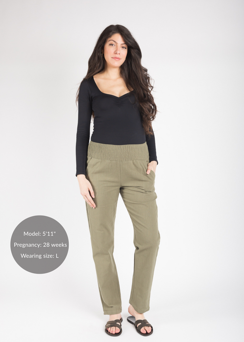 Transitional Maternity Linen Pant - Extended Inseam