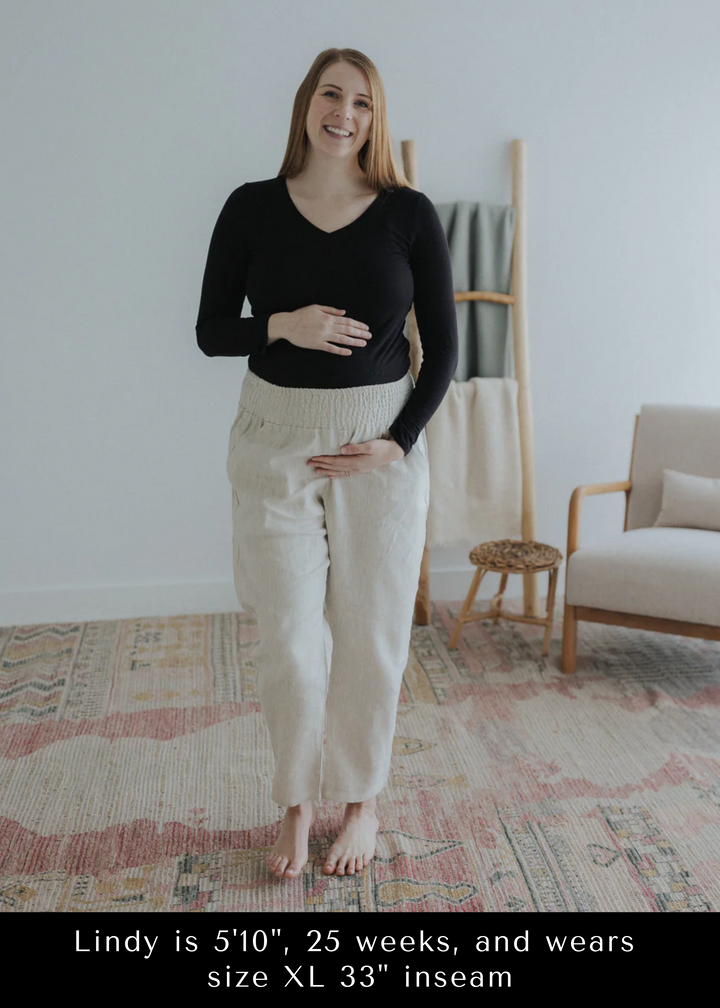 Transitional Maternity Linen Pant - Extended Inseam