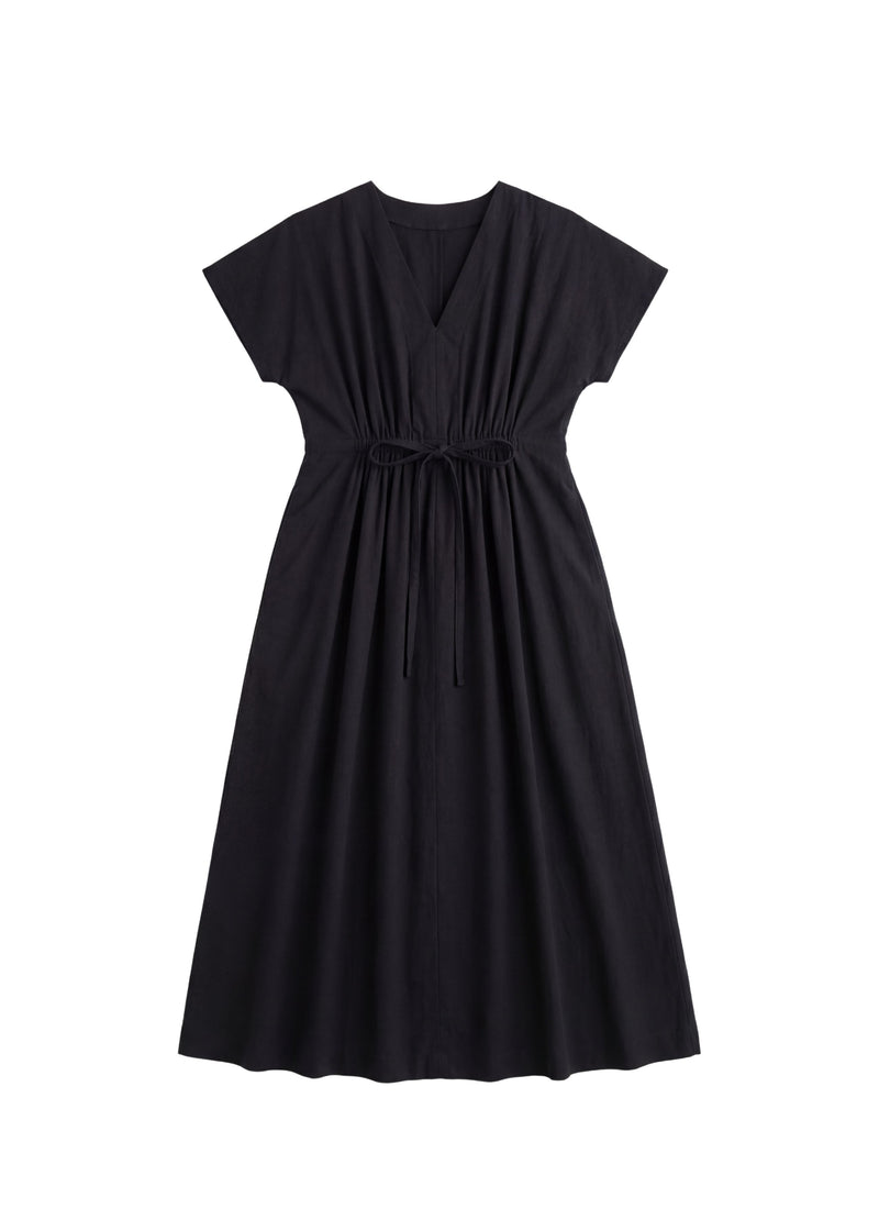 Waist Gathered Dress in Cotton Poplin