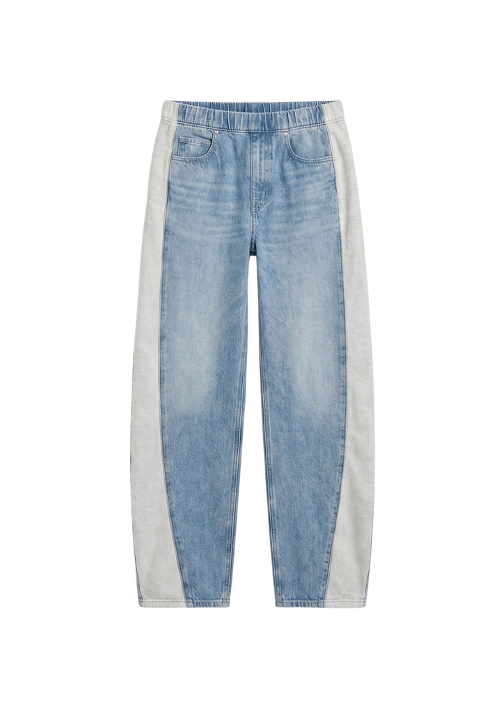 Twisted Barrel Leg Knit Panel Jeans