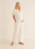Puff Sleeve Button-Front Blouse in Cotton in Natural — on model