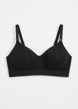 Organic Cotton Pumping and Nursing Bra in Black — flat lay, front