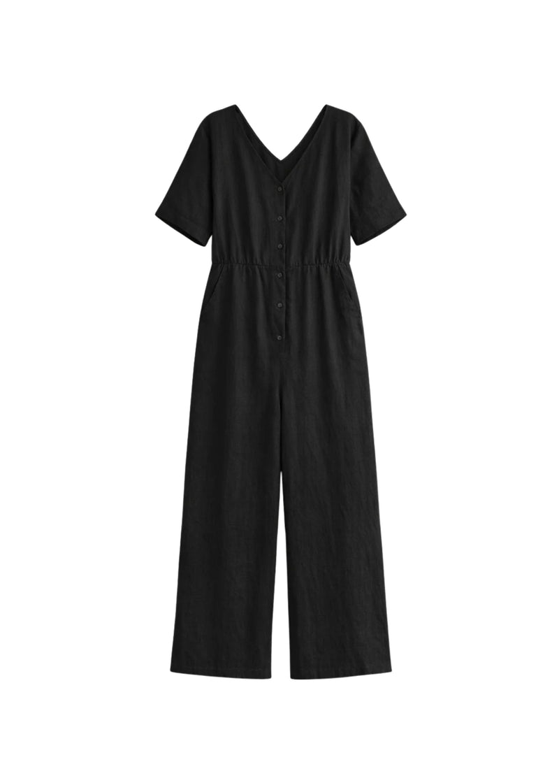 V-Neck Wide-Leg Linen Maternity Jumpsuit in Linen