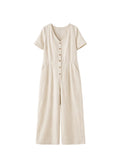 V-Neck Wide-Leg Linen Maternity Jumpsuit in Linen