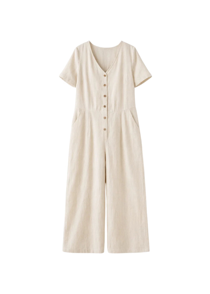V-Neck Wide-Leg Linen Maternity Jumpsuit in Linen