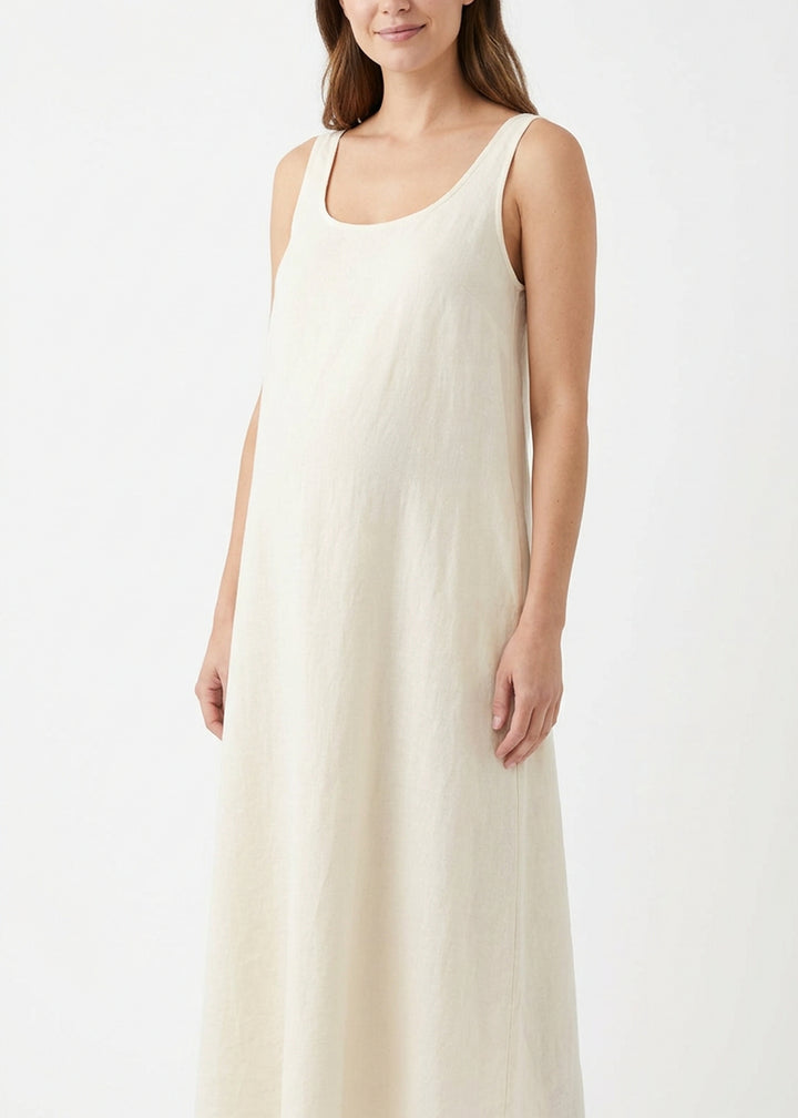Sleeveless Organic Linen Maxi Dress in Linen in Natural — on model