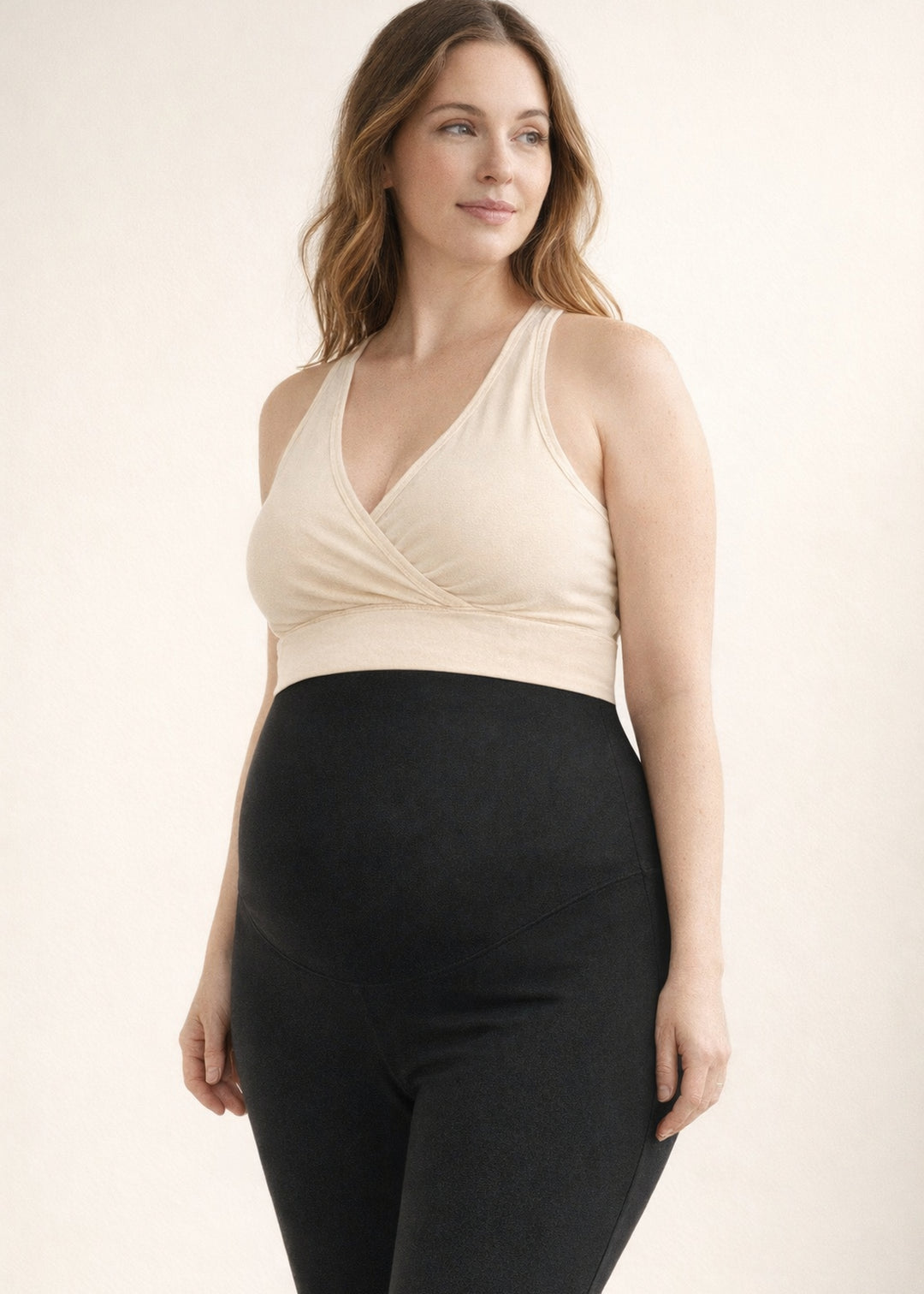 Racerback Nursing Sleep Bra in Natural — on model, front