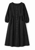 Sleeveless Button-Front Linen Midi Dress in Linen in Black — flat lay