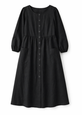 Sleeveless Button-Front Linen Midi Dress in Linen in Black — flat lay