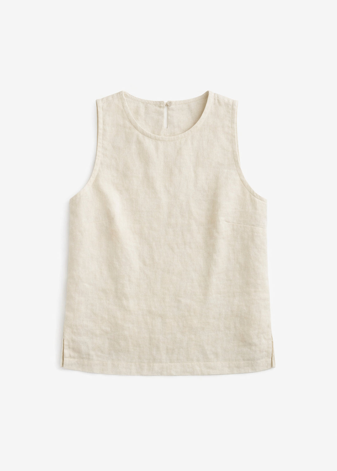 High-Neck Sleeveless Darted Linen Top in Linen in Natural — flat lay