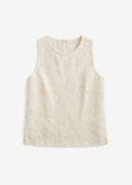 High-Neck Sleeveless Darted Linen Top in Linen in Natural — flat lay