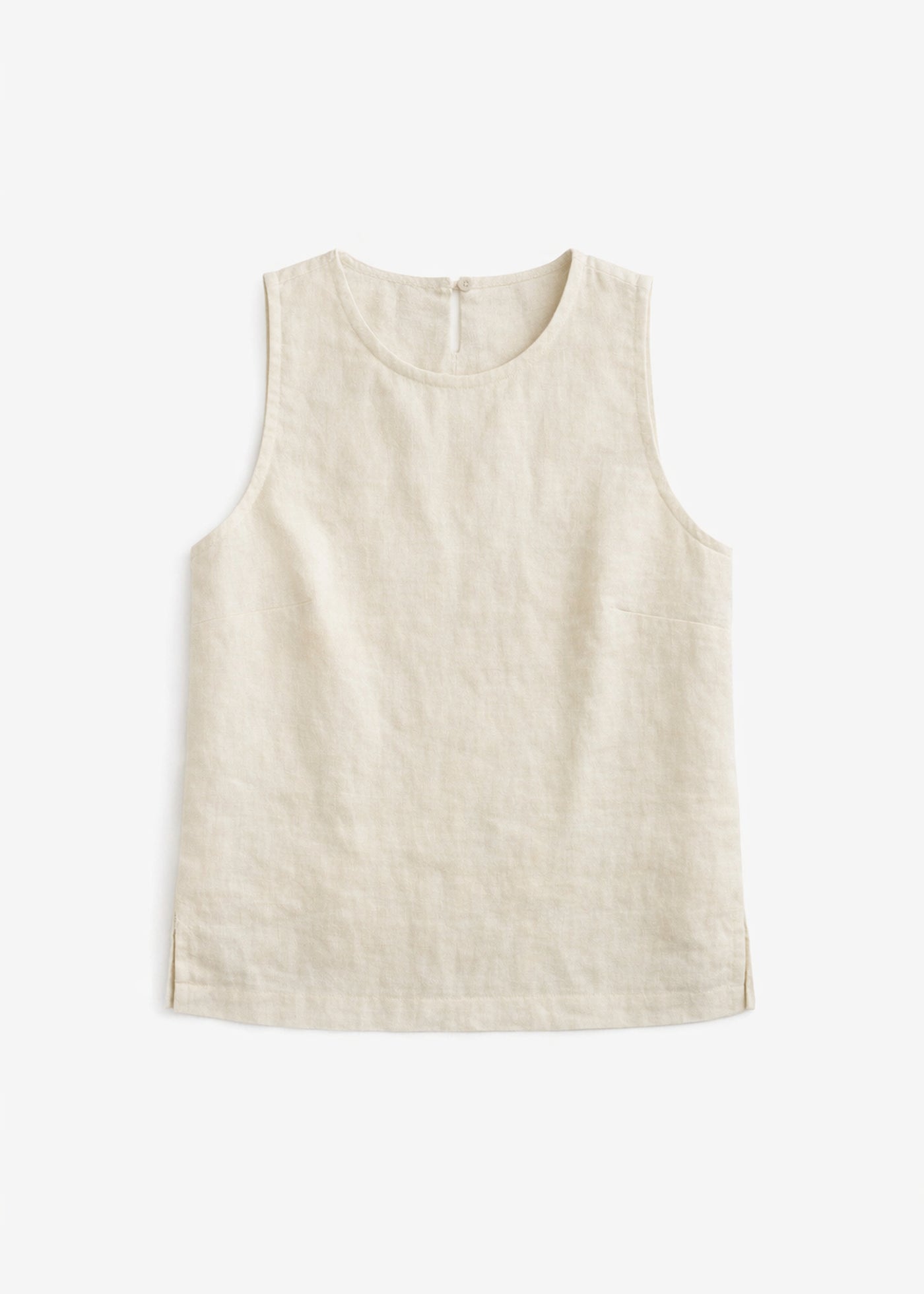 High-Neck Sleeveless Darted Linen Top in Linen in Natural — flat lay